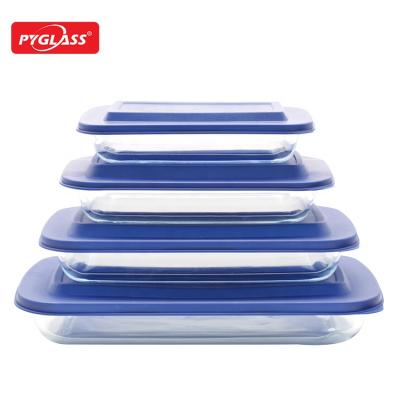 China 4 Sets Sustainable Glass Bakeware Set Lid Colored Glass Baking Dish With Insulation Bag for sale