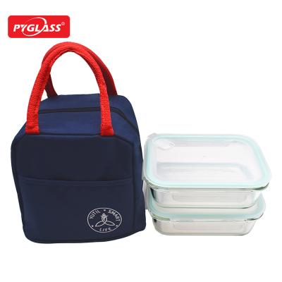 China Sustainable plastic lid storage / pyrex glass glass food container lunch box with bag for sale