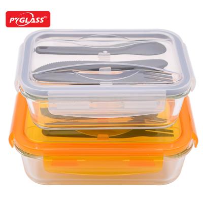 China Sustainable Glass Meal Prep Containers 3 Compartment With Utensils PP Lid for sale