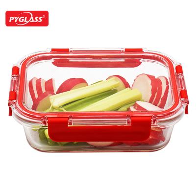 China High Sustainable Rectangle Borosilicate Glass Microwavable Lunch Box With Lock PP Lid for sale