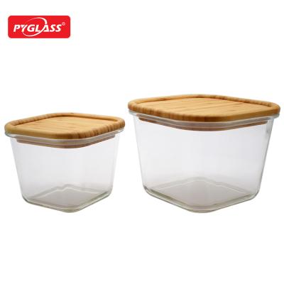 China Sustainable Hot Sales Microwave Oven Safe Glass Food Container Sets With Bamboo Lid for sale