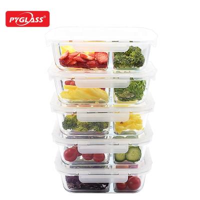 China PIE Viable Glassware Glass Food Container/Leakproof Airtight Lunch Box/Glass Storage With Divider for sale