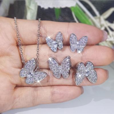 China CLASSIC Classic Design White Cubic Zirconia Women Wedding Jewelry Butterfly Necklace and Earring Pendant Set for sale