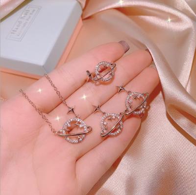 China Luxury classic star globe design rose gold zircon plated copper women's simple jewelry set wedding party hot for sale