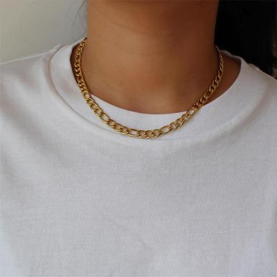 China Environmental Friendly Punk Style 6mm Width Chunky Chain Figaro Necklace Women Gold Plated 316L Stainless Steel Jewelry for sale