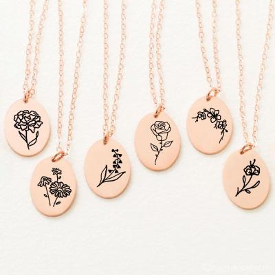 China Environmental Friendly Silver Gold Plated Stainless Steel Rose Flower Engraved Girlfriend Gift Jewelry Pendant Necklace Wholesale for sale