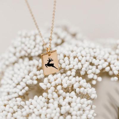 China 9*13mm Environmental Friendly Rectangle Christmas Deer Picture Necklace Stainless Steel Pendant Custom Festival Keepsake Gifts for sale