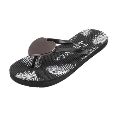 China Fashion trend printing EVA casual style flip flops with heart decoration vamp for women for sale