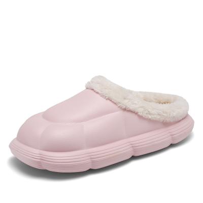 China Women Round Fur Lined Clogs Winter Garden Shoes Warm House Slippers Waterproof Indoor Outdoor Mules for sale