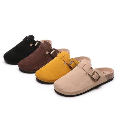 China Round Unisex Soft Suede Boston Footbed Leather Cork Clogs Shoes Clogs For Men Women Slippers Unique Slippers Mules for sale