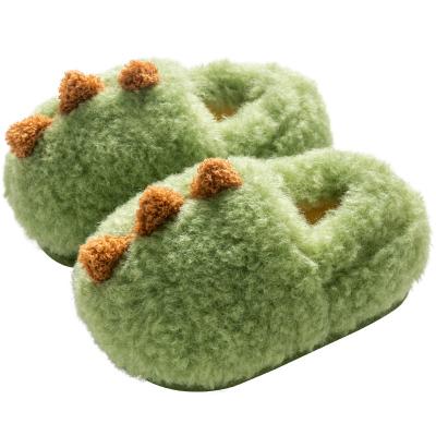 China Cute Toddler Boys Girls Dinosaur Round Warm Fur Slippers Cute Dinosaur Room Shoes Indoor Bedroom for sale