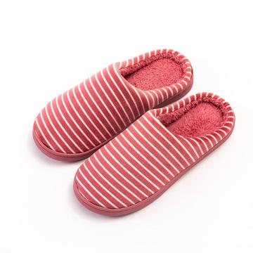 China Fashion Trend New Winter Stripe Design Shoes For Women Men Indoor Thick Bottom Non-slip Warm Plush Slips Slippers for sale