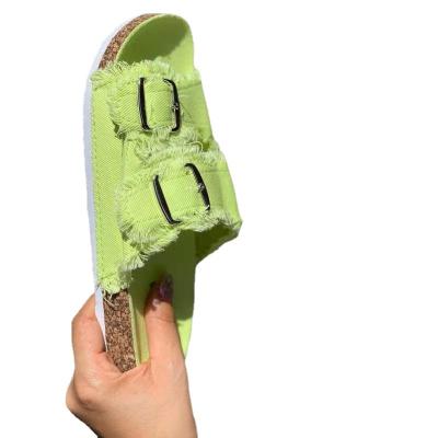 China Anti Slip Women's Flat Slide Sandals With Adjustable Arch Support Strap 2 Buckle Slip On Slides Shoes Non Slip Rubber Sole for sale