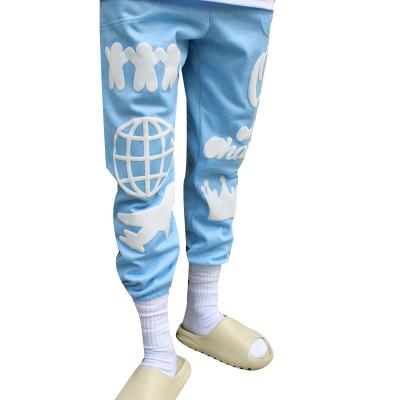 China Anti-wrinkle streetwear custom men's jogger track pants puff print sweatpants drawstring sweat cotton heavy pants for sale