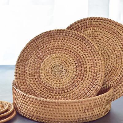 China Sustainable Decoration Dish Round Insulation Pads Coaster Woven Water Hyacinth Seagrass Rattan Placemats For Dining Table for sale