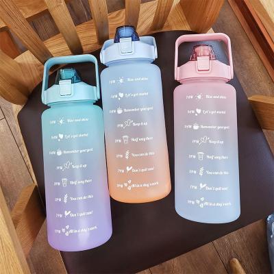 China Wholesale 64oz 2L Large Capacity Motivational Fitness Viable Water Bottle With Time Marker And Straw for sale