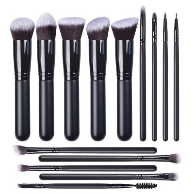 China Angular Blush 14 Pcs High Quality Custom New Arrival All Black Makeup Brush Set for sale