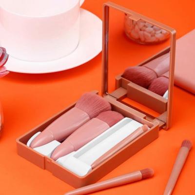 China Angular Blush Private Label Makeup Mirror With 5pcs Travel Makeup Brush Set for sale