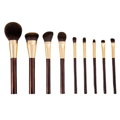 China Fan Brush 9pcs Makeup Brush Set with Brown Hair and Brown Handle for sale