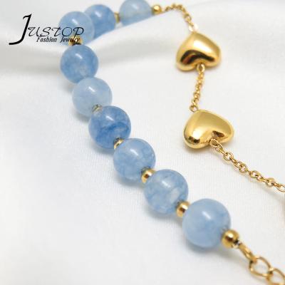 China Custom Romantic Healing Natural Stone Agate Bracelet Stainless Steel Designer 18K Gold Beaded Bangle Bracelet for sale