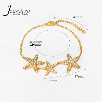 China Environmental Friendly New Design Real Gold Plated Three Sea Star Bracelets Zircon Wholesale Jewelry for sale