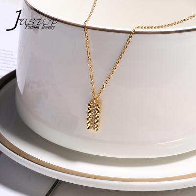 China Environmental Friendly Real Gold Plated 925 Sterling Silver Jewelery Stylish Rectangular Pendant Necklaces With Zircon for sale