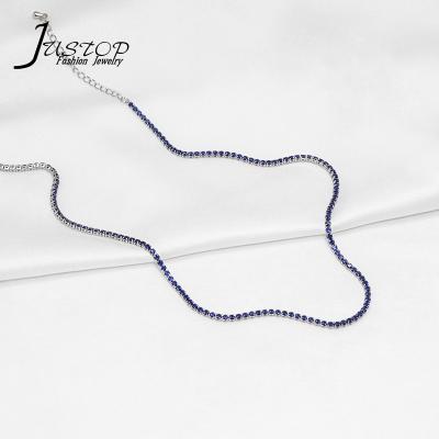 China Environmentally Friendly Luxury Ladies Blue Zircon Chain Women Wedding Choker Tennis Necklace for sale