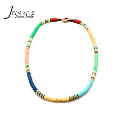 China Environmentally Friendly Heishi Beads Necklace Polymer Clay Vinyl Heishi Beads Summer Choker Necklace for sale