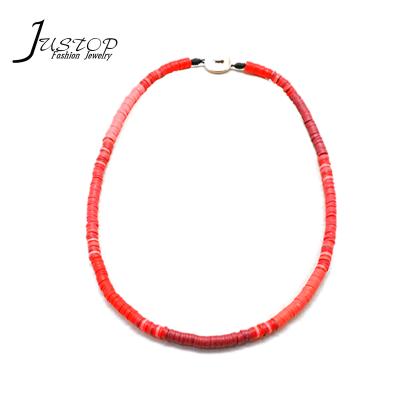 China Popular Red Polymer Clay Beads Choker Necklace Environmental Friendly Women Jewelry Accessory for sale