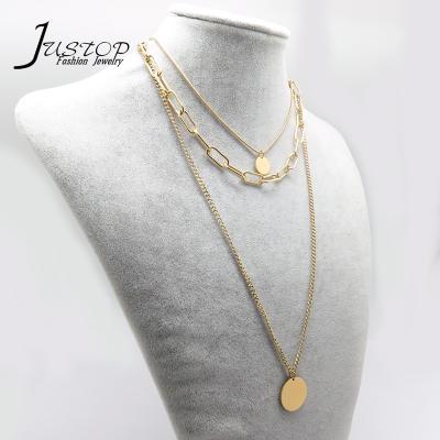 China New Style Fashion Environmental Friendly Gold Plated Lettering Love Three Layers Necklaces With White Coins Pendant for sale