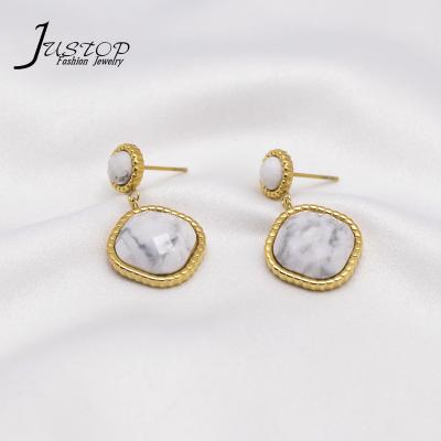 China Environmental Friendly Fashion Jewelry 18K Gold Plated Stainless Steel Woman White Stone Turquoise Earrings for sale