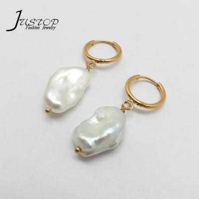 China Environmental Friendly Wholesale Jewelry Custom Irregular Baroque Pearl Earrings With Circle for sale