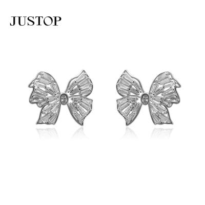 China Custom Earring Stud Earring Elegant Women Lead Free Cubic Zirconia Lead Free Jewelry Custom Butterfly Bowknot Earring For Party for sale