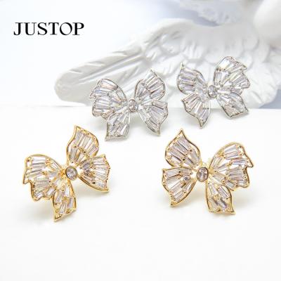 China Justop Minimalist Wholesale Lead Free Nickel Free Butterfly Knot Stud 18K Gold Plated Brass Zircon Earring Set Women Hypoallergenic Earrings for sale