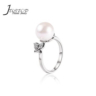 China Environmental Friendly Jewelry Manufacturers Fashion Women Flower Design Zircon Ring With Big Pearl for sale