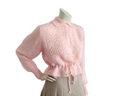 China Anti-wrinkle pink fashion collared  delicate romantic feminine cardigan lace pattern spring cardigan cottagecore cardigan mohair for sale