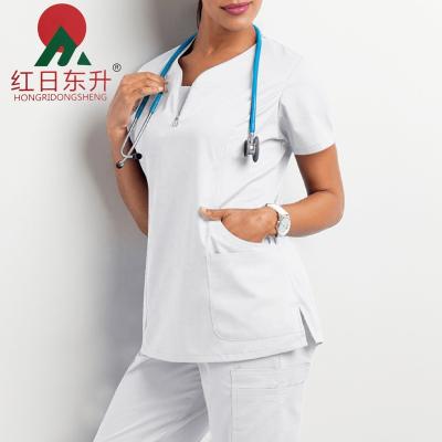 China HOT Selling Designs hospital Spandex polyester medical dental homecare women nurses custom nursing uniform scrubs top for sale