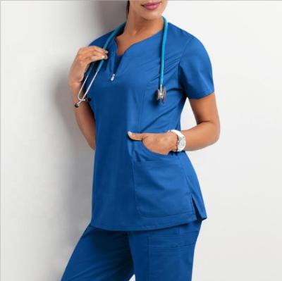 China New Hospital Women's Short Sleeve V-Neck Pocket Care T-shirt Tops Summer TopsElastic Workwear And Breathable Nurse Uniform Clinic Blouse for sale