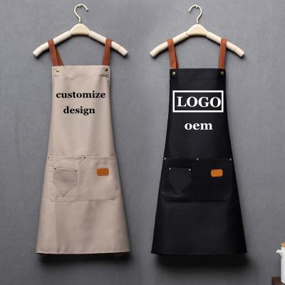 China Customized Personality Logo Signature Logo Men's And Women's Kitchen Aprons Home Chef Customized Brief Cooking Clothes With Pockets Bib Adult Waist Bag for sale