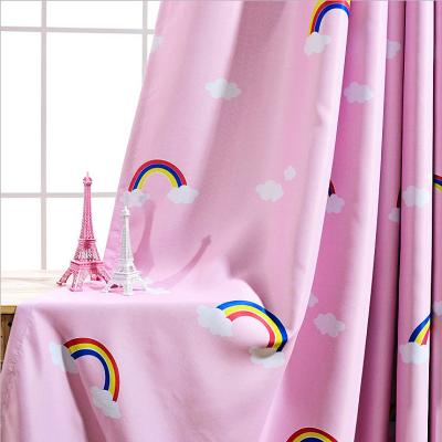 China Wholesale Ready Made Light Pink Blackout Pazia Polyester Room Window Art Deco Cute Printed Blackout Curtain Set for sale