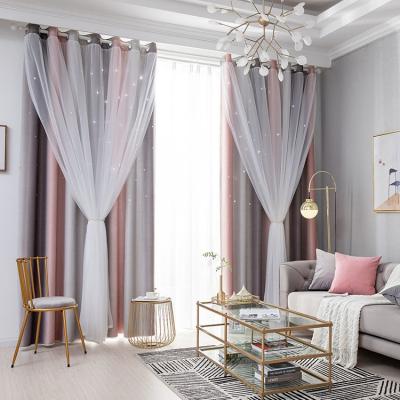 China Modern Thick Blackout Blackout Window Curtain Cavity Star Blackout Curtains With Sheer Curtain Fabric For Living Room for sale