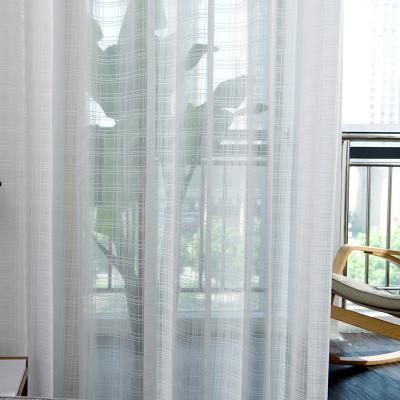 China 2021 Hot Sale High Quality White Linen Textured Semi Sheer Insulated Plain Voile Curtain Panel For Window for sale