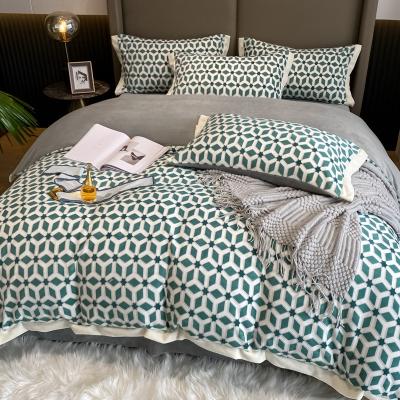 China Light Luxury Thick Coral Winter Fleece Four-Piece Milk Flannel Duvet Double Folded Warm Double Sided Warm Plus Velvet High End Bedding for sale