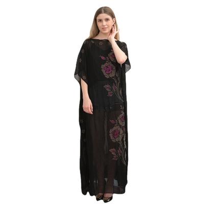 China New Middle East Trade Nylon Border Outdoor Moslem Chiffon Ramadan Ironed Diamond Black Loose Length Long Dress Large for sale