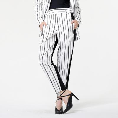 China Anti-Wrinkle High Waist Casual Striped Pants Straight Leg Loose Office Women's Suit Set Pants for sale