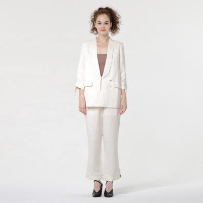 China Breathable 100% Canvas Top And Cotton Shirt Pants Set Single Breasted Blazer Canvas Women for sale