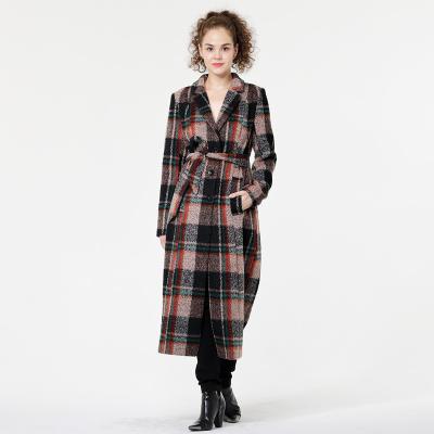 China Anti-wrinkle Factory ODM Winter Women Coat Plaid Frosted Cashmere Long Lady Coat With Belt for sale