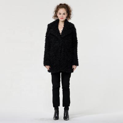 China Anti-wrinkle 2021 autumn and winter new style lion fur black plush lapel coat jacket coat mid length women for sale