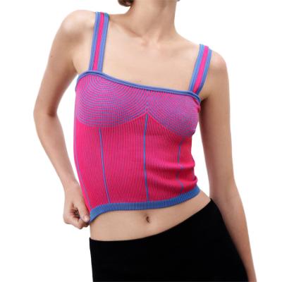 China High Quality Womens Stylish Breathable Tops Comfy Tank Top Breathable Elastic Vest Ribbed Skinny Strap Crop Top for sale