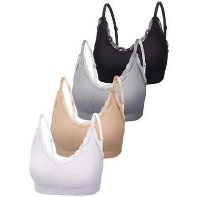 China Sexy Wireless Deep V-Neck Bra QUICK DRY Women's Underwear Lace Fitted Tie Up Soft Seamless Lift Up Bras for sale